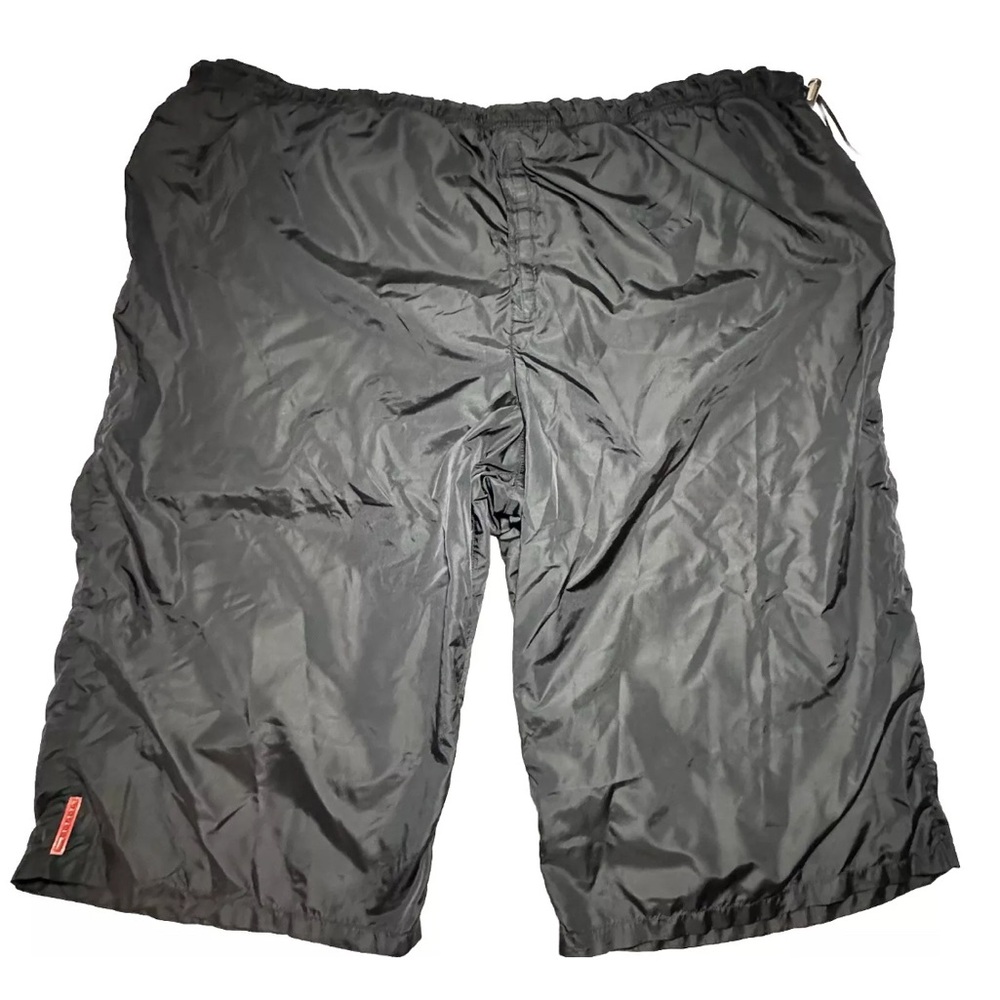 PRADA Mens Black Nylon  Bermuda Swim Trunks Logo Pockets Netted EU Size 54 US 38